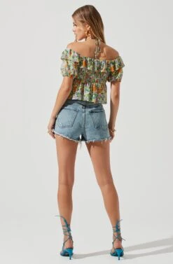 Clover Floral Off Shoulder Halter Neck Top -Sundress Haven ACT17120 GREENORANGEMULTIFLORAL 1301