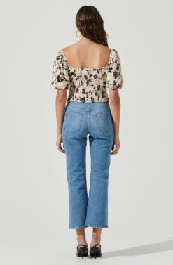 Florian Square Neck Ruched Bubble Sleeve Top -Sundress Haven ACT17149 BLACKCREAMFLORAL 3