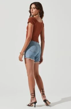 Becker Crochet Front Cutout Short Sleeve Top -Sundress Haven ACT17164 BROWN 1323