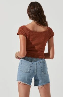 Becker Crochet Front Cutout Short Sleeve Top -Sundress Haven ACT17164 BROWN 1327