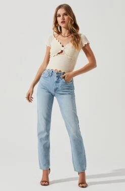 Becker Crochet Front Cutout Short Sleeve Top -Sundress Haven ACT17164 CREAM 1155