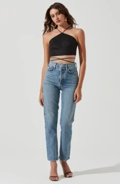 Lydie Tie Waist Halter Top -Sundress Haven ACT17185 BLACK 1744