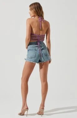 Cabana Crochet Halter Crop Top -Sundress Haven ACT17207 BROWN PURPLESTRIPES 1700