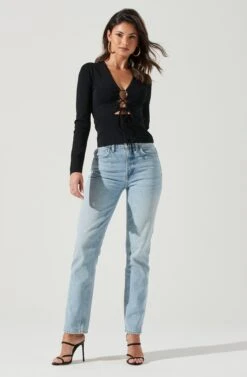 Nella Ribbed Knit Cutout Top -Sundress Haven ACT17270 BLACK 0284