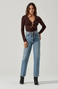 Nella Ribbed Knit Cutout Top -Sundress Haven ACT17270 CHOCOLATE 6 3