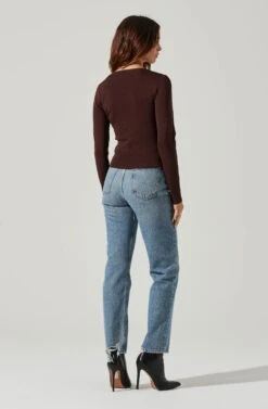 Nella Ribbed Knit Cutout Top -Sundress Haven ACT17270 CHOCOLATE 6 6