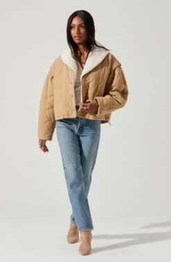 Nadine Quilted Faux Shearling Jacket -Sundress Haven ACT17275 KHAKI 0174