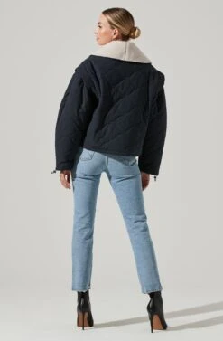 Nadine Quilted Faux Shearling Jacket -Sundress Haven ACT17275 NAVY 11121