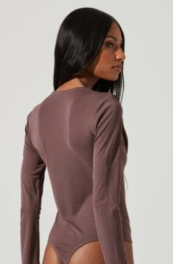 Kimberly Cowl Neck Long Sleeve Bodysuit -Sundress Haven ACT17308 MOCHA 0304