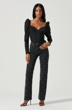 Betty Puff Sleeve Sweetheart Neck Top -Sundress Haven ACT17316 BLACK 1239