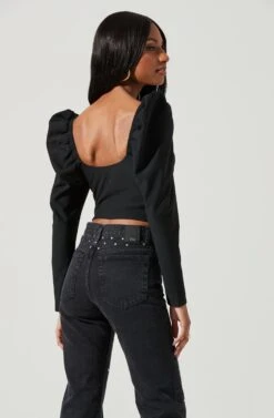 Betty Puff Sleeve Sweetheart Neck Top -Sundress Haven ACT17316 BLACK 1253