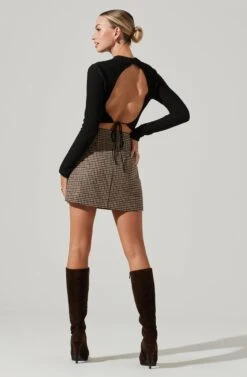 Kae Open Back Waffle Knit Crop Top -Sundress Haven ACT17319 BLACK 13291