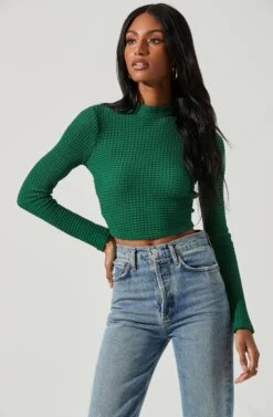 Kae Open Back Waffle Knit Crop Top -Sundress Haven ACT17319 GREEN 0467 b9356a83 86ed 400a 8b39 21d8cc511368