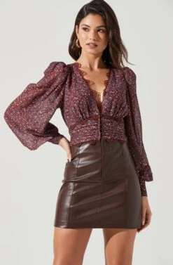 Zanna Floral Lace Trim Long Sleeve Top