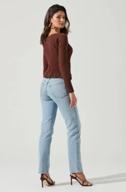 Angelique Ribbed Knit Chain Detail Cardigan -Sundress Haven ACT17337 BROWN 0112