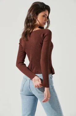 Angelique Ribbed Knit Chain Detail Cardigan -Sundress Haven ACT17337 BROWN 0116