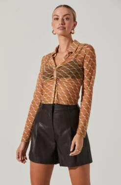 Lamora Mesh Button Down Top -Sundress Haven ACT17338M MUSTARDCREAMGEO 2