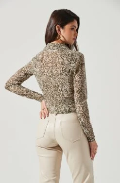 Lamora Mesh Button Down Top -Sundress Haven ACT17338 OLIVECREAMCOMBO 1509