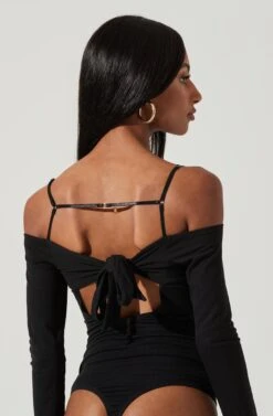 Alessa Cold Shoulder Long Sleeve Bodysuit -Sundress Haven ACT17350 BLACK 0675