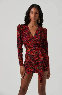 Bartlett Floral Wrap Front Long Sleeve Bodysuit 9 Bartlett Floral Wrap Front Long Sleeve Bodysuit -Sundress Haven ACT17365 REDORANGEMULTI 3