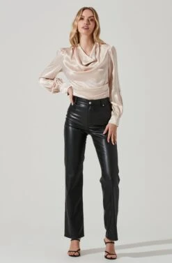 Lilith Satin Cowl Neck Long Sleeve Top -Sundress Haven ACT17366 CHAMPAGNE 2