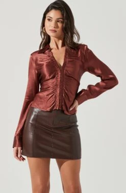 Shannon Satin Ruched Long Sleeve Top