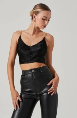 Turin Satin Chain Strap Top -Sundress Haven ACT17379 BLACK 15441