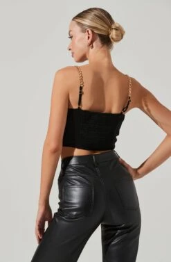 Turin Satin Chain Strap Top -Sundress Haven ACT17379 BLACK 15571