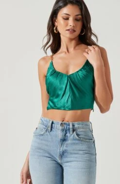 Turin Satin Chain Strap Top -Sundress Haven ACT17379 EMERALD 0527