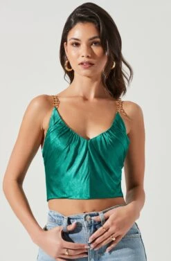 Turin Satin Chain Strap Top -Sundress Haven ACT17379 EMERALD 0536