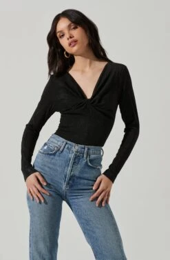 Reese Metallic Twist Front Bodysuit -Sundress Haven ACT17385 BLACKMETALLIC 2