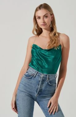 Vita Satin Cowl Neck Rhinestone Strap Top