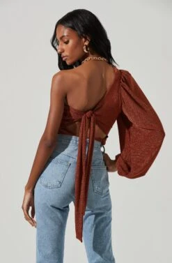 Marta Metallic Ruched One Sleeve Top -Sundress Haven ACT17438 RUSTMETALLIC 5