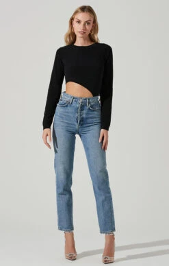 Zenni Cutout Midriff Long Sleeve Bodysuit -Sundress Haven ACT17453 BLACK 1