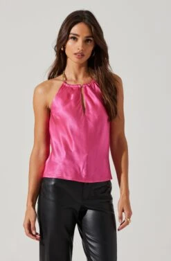 Lura Satin Chain Strap Halter Top 15 Lura Satin Chain Strap Halter Top -Sundress Haven ACT17491 FUCHSIA 2