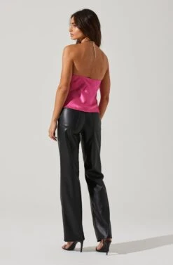 Lura Satin Chain Strap Halter Top 18 Lura Satin Chain Strap Halter Top -Sundress Haven ACT17491 FUCHSIA 5