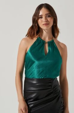 Lura Satin Chain Strap Halter Top 12 Lura Satin Chain Strap Halter Top -Sundress Haven ACT17491 GREEN 3