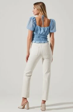 Tarian Halter Smocked Puff Sleeve Top -Sundress Haven ACT17492SL BLUE 0652