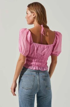 Tarian Halter Smocked Puff Sleeve Top -Sundress Haven ACT17492SL PINK 3