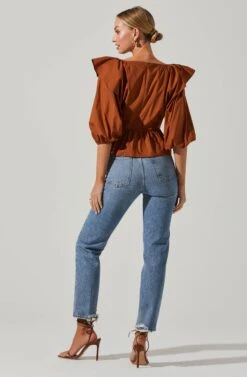 Gemma Ruffle Peplum Top -Sundress Haven ACT17531 BROWN 5