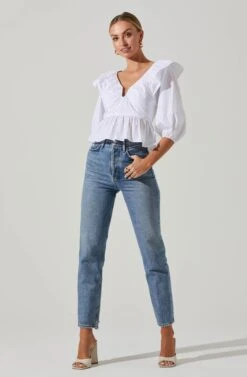 Gemma Ruffle Peplum Top -Sundress Haven ACT17531 WHITE 1