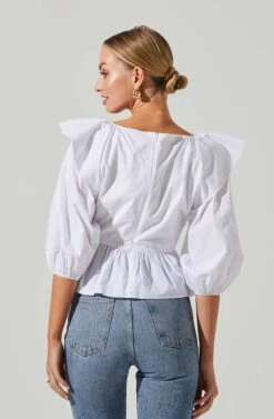 Gemma Ruffle Peplum Top -Sundress Haven ACT17531 WHITE 3