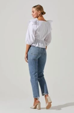 Gemma Ruffle Peplum Top -Sundress Haven ACT17531 WHITE 4