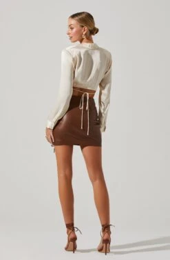 Delphi Satin Pointed Collar Wrapped Tie Waist Top 14 Delphi Satin Pointed Collar Wrapped Tie Waist Top -Sundress Haven ACT17533 CHAMPAGNE 5