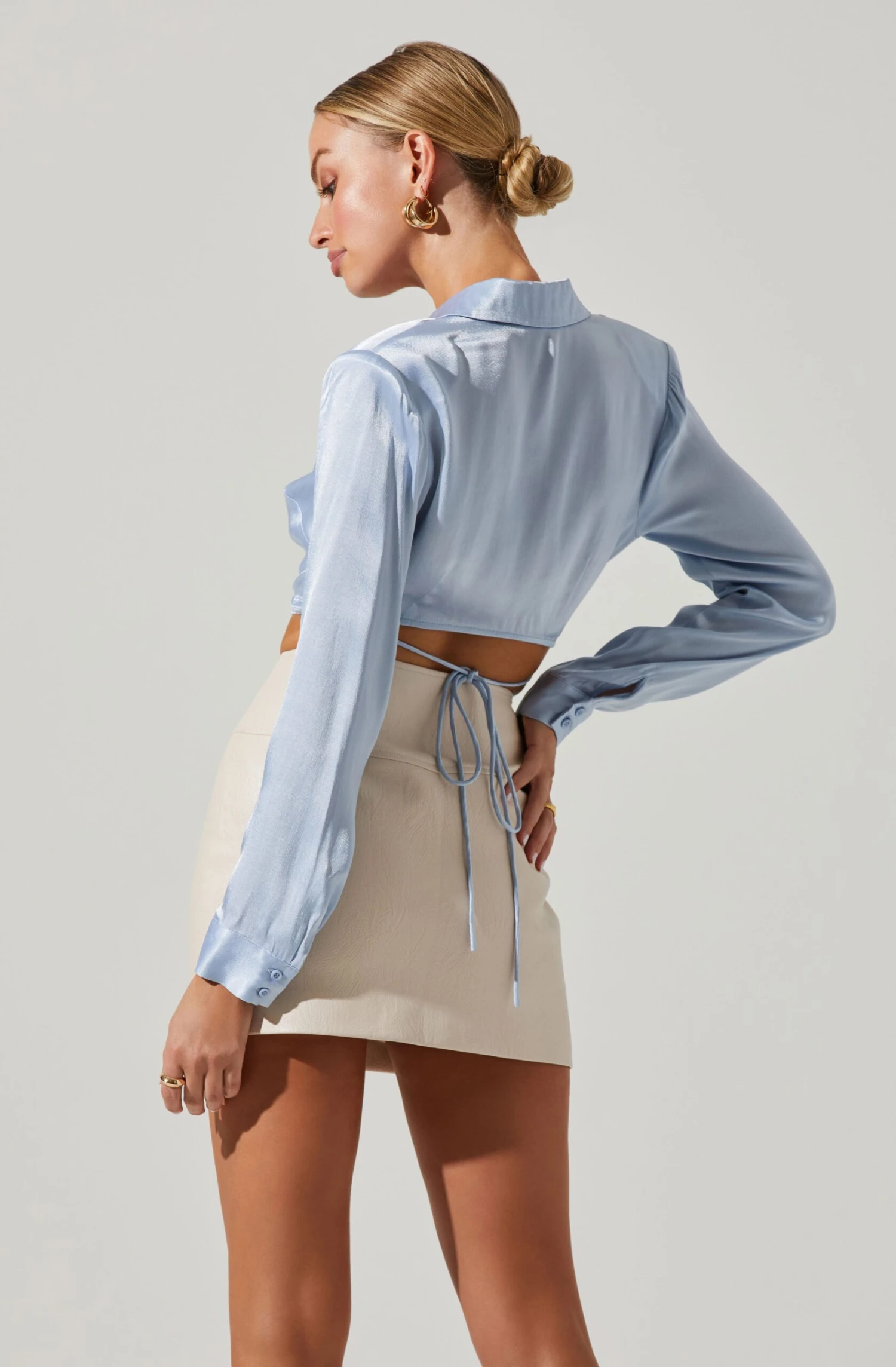 Delphi Satin Pointed Collar Wrapped Tie Waist Top 11 Delphi Satin Pointed Collar Wrapped Tie Waist Top - Image 11