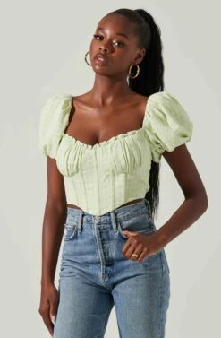 Paola Sweetheart Bustier Puff Sleeve Top -Sundress Haven ACT17560S LIME 2