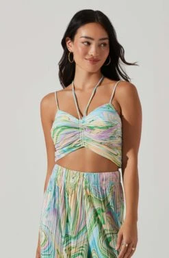 Savine Ruched Tie Dye Halter Top 7 Savine Ruched Tie Dye Halter Top -Sundress Haven ACT17599 GREENSWIRL 3