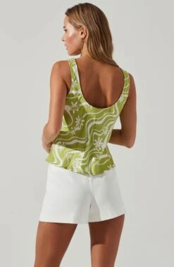 Julie Retro Floral Cinched Front Top -Sundress Haven ACT17607 CELERYFLORAL 4