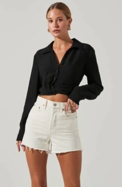 Camden Cropped Button Down Collared Top 12 Camden Cropped Button Down Collared Top -Sundress Haven ACT17611S BLACK 2
