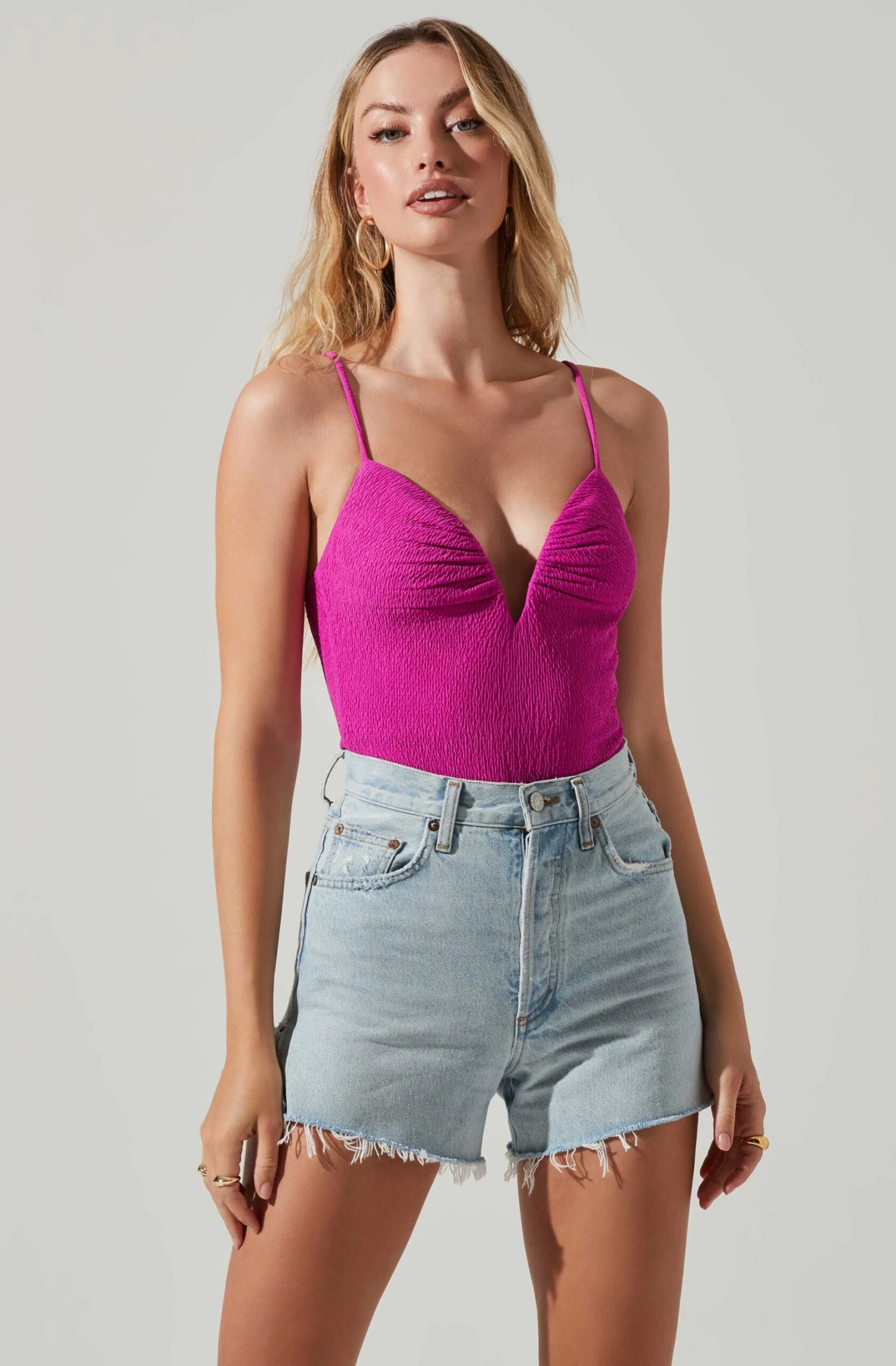 Fia Crinkled Plunge Neck Bodysuit 1 Fia Crinkled Plunge Neck Bodysuit